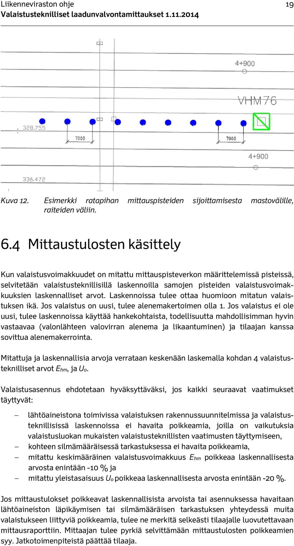 valaistusvoimakkuuksien laskennalliset arvot. Laskennoissa tulee ottaa huomioon mitatun valaistuksen ikä. Jos valaistus on uusi, tulee alenemakertoimen olla 1.