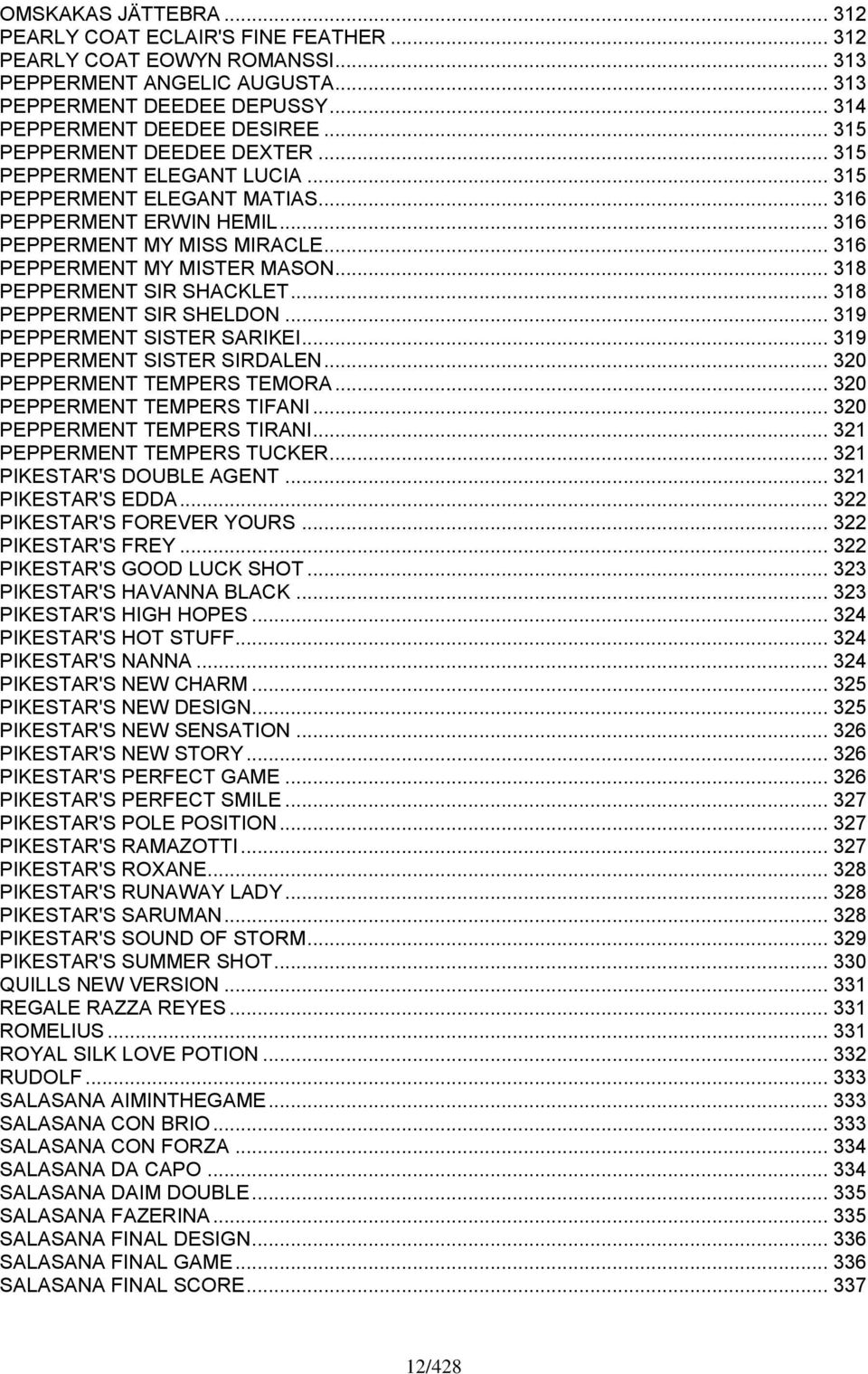 .. 318 PEPPERMENT SIR SHACKLET... 318 PEPPERMENT SIR SHELDON... 319 PEPPERMENT SISTER SARIKEI... 319 PEPPERMENT SISTER SIRDALEN... 320 PEPPERMENT TEMPERS TEMORA... 320 PEPPERMENT TEMPERS TIFANI.