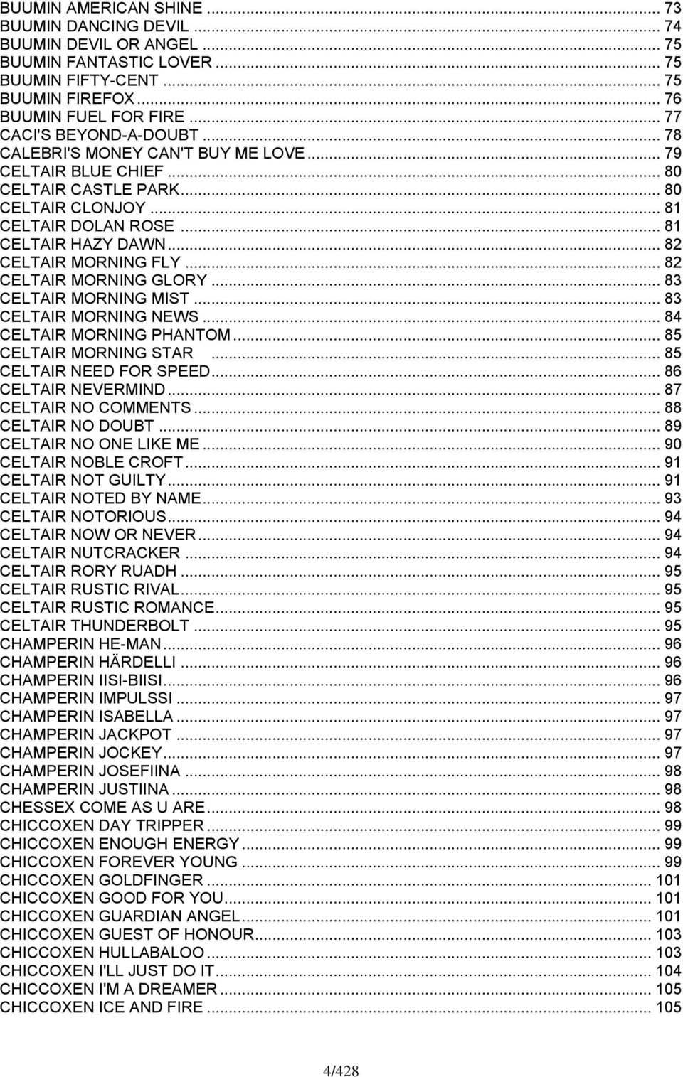 .. 82 CELTAIR MORNING FLY... 82 CELTAIR MORNING GLORY... 83 CELTAIR MORNING MIST... 83 CELTAIR MORNING NEWS... 84 CELTAIR MORNING PHANTOM... 85 CELTAIR MORNING STAR... 85 CELTAIR NEED FOR SPEED.