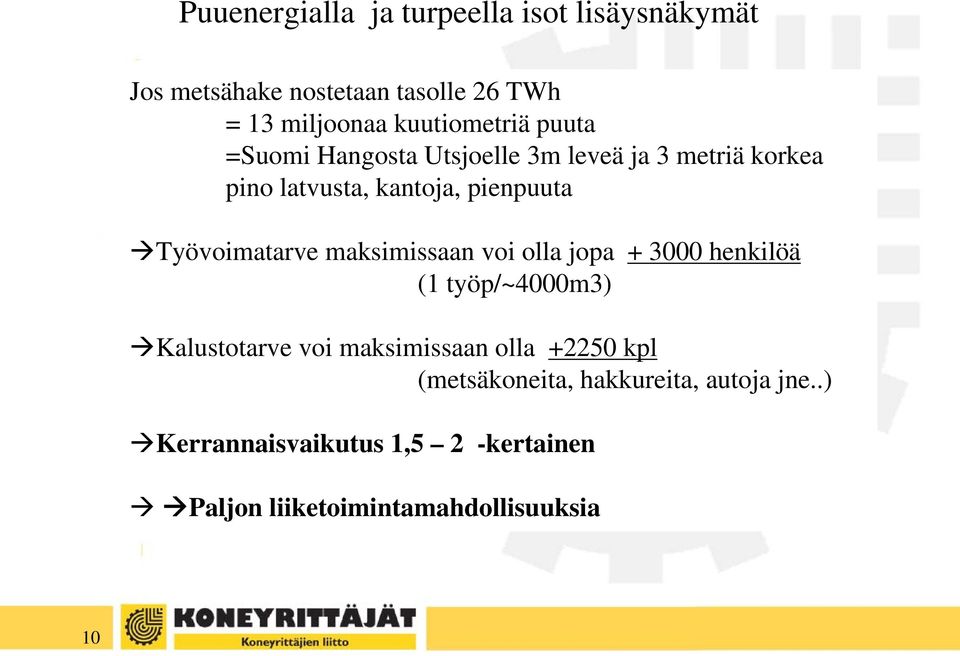 Työvoimatarve maksimissaan voi olla jopa + 3000 henkilöä (1 työp/~4000m3) Kalustotarve voi maksimissaan olla