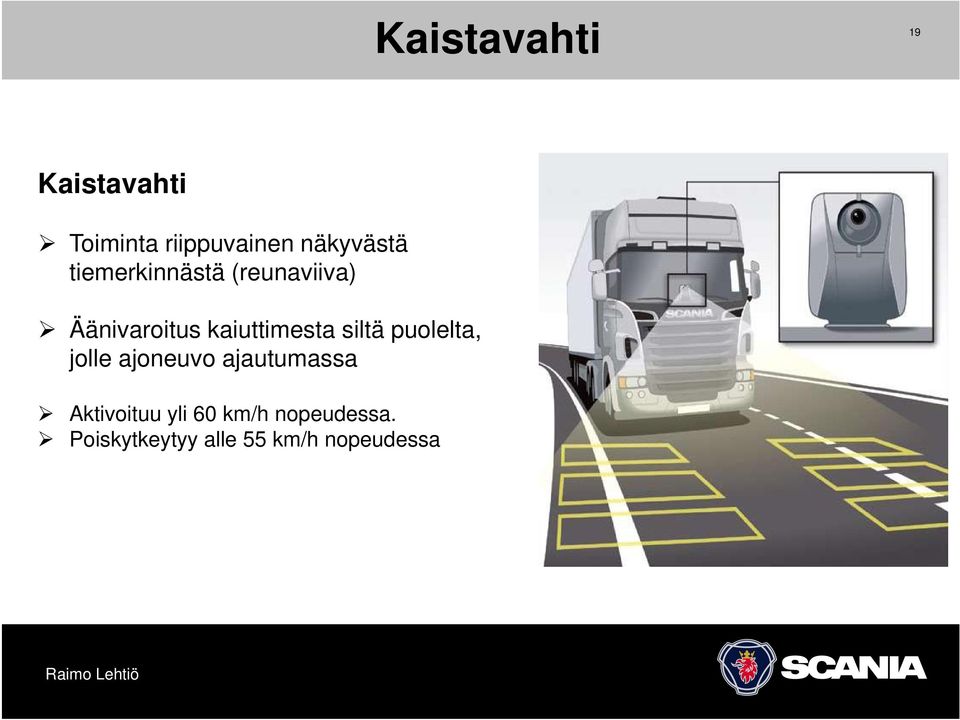 puolelta, jolle ajoneuvo ajautumassa Aktivoituu yli 60 km/h