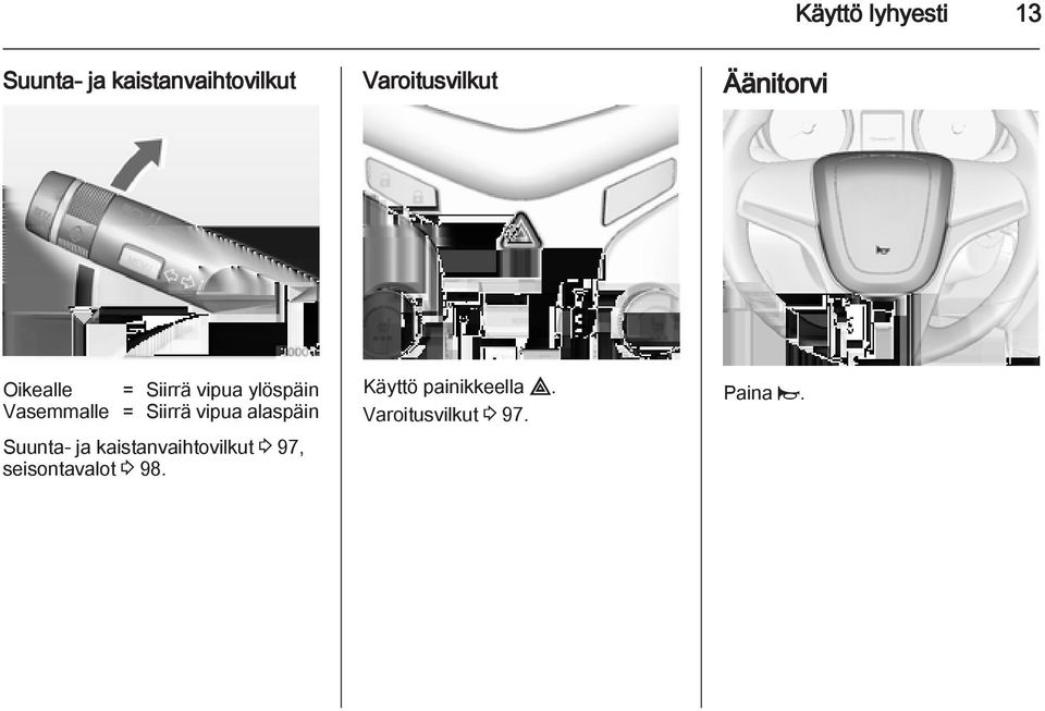 Vasemmalle = Siirrä vipua alaspäin Suunta- ja