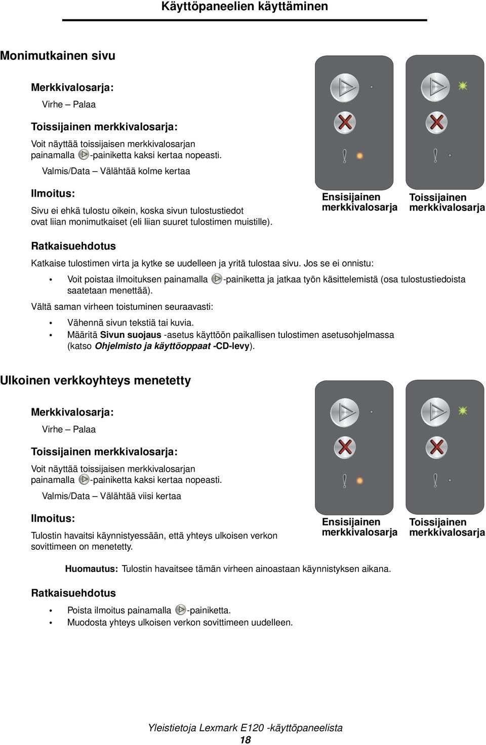 Ensisijainen Toissijainen Katkaise tulostimen virta ja kytke se uudelleen ja yritä tulostaa sivu.