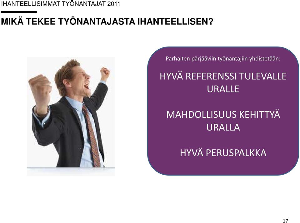 Parhaiten pärjääviin työnantajiin yhdistetään: