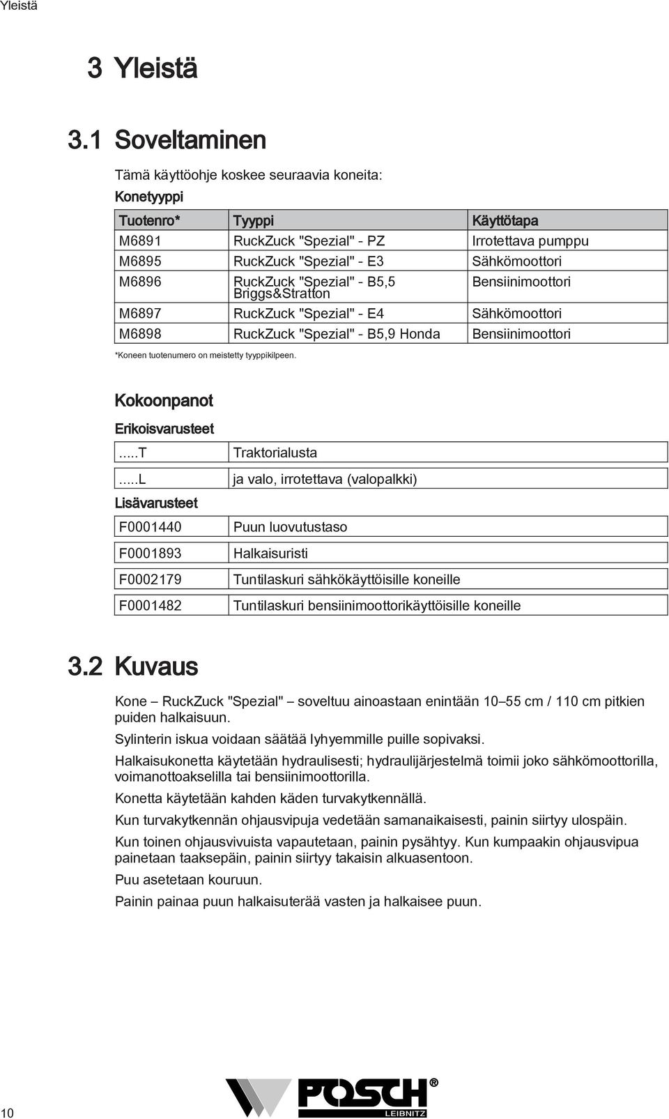 RuckZuck "Spezial" - B5,5 Briggs&Stratton Bensiinimoottori M6897 RuckZuck "Spezial" - E4 Sähkömoottori M6898 RuckZuck "Spezial" - B5,9 Honda Bensiinimoottori *Koneen tuotenumero on meistetty