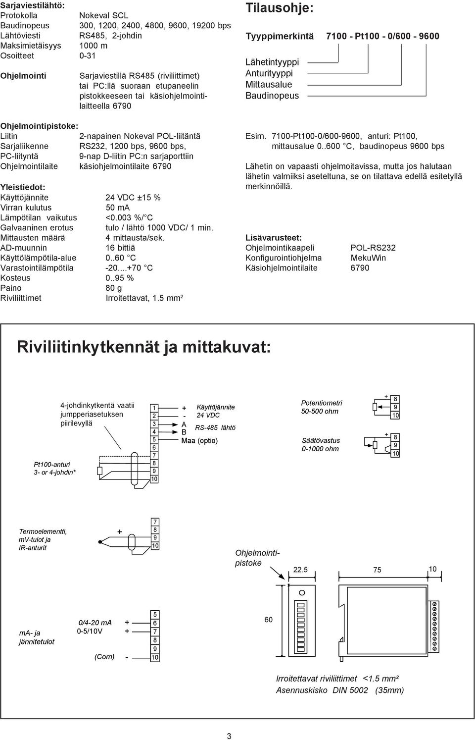 PCliityntä 9nap Dliitin PC:n sarjaporttiin Ohjelmointilaite käsiohjelmointilaite 6790 Yleistiedot: Käyttöjännite 24 VDC ±15 % Virran kulutus 50 ma Lämpötilan vaikutus <0.