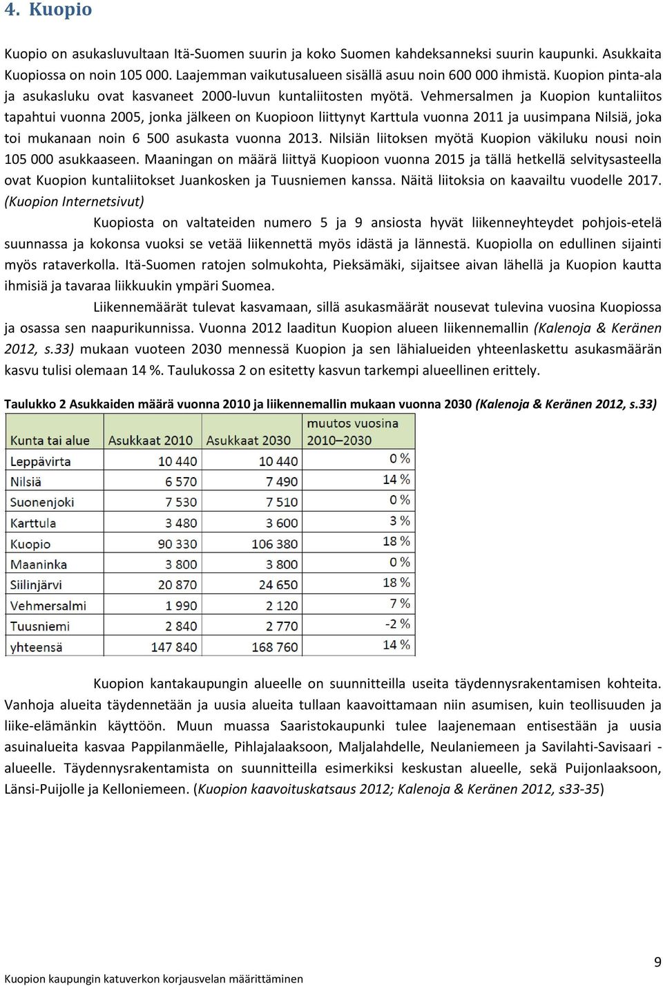 Vehmersalmen ja Kuopion kuntaliitos tapahtui vuonna 2005, jonka jälkeen on Kuopioon liittynyt Karttula vuonna 2011 ja uusimpana Nilsiä, joka toi mukanaan noin 6 500 asukasta vuonna 2013.