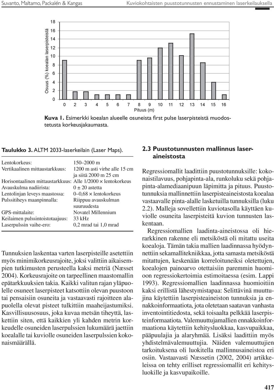 Lentokorkeus: 50 000 m Vertikaalinen mittaustarkkuus: 00 m asti virhe alle 5 cm ja siitä 000 m 5 cm Horisontaalinen mittaustarkkuus: Alle /000 lentokorkeus Avauskulma nadiirista: 0 ± 0 astetta