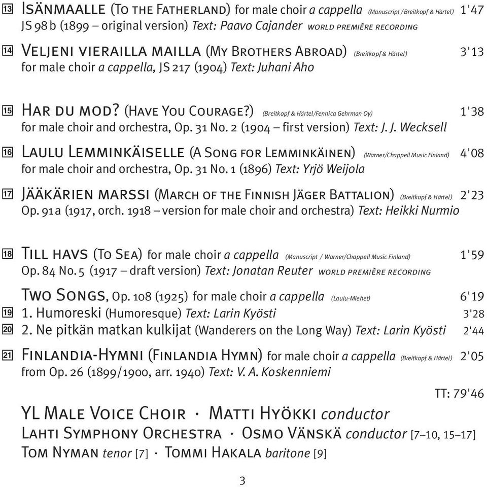 ) (Breitkopf & Härtel/Fennica Gehrman Oy) 1'38 for male choir and orchestra, Op. 31 No. 2 (1904 first version) Text: J.