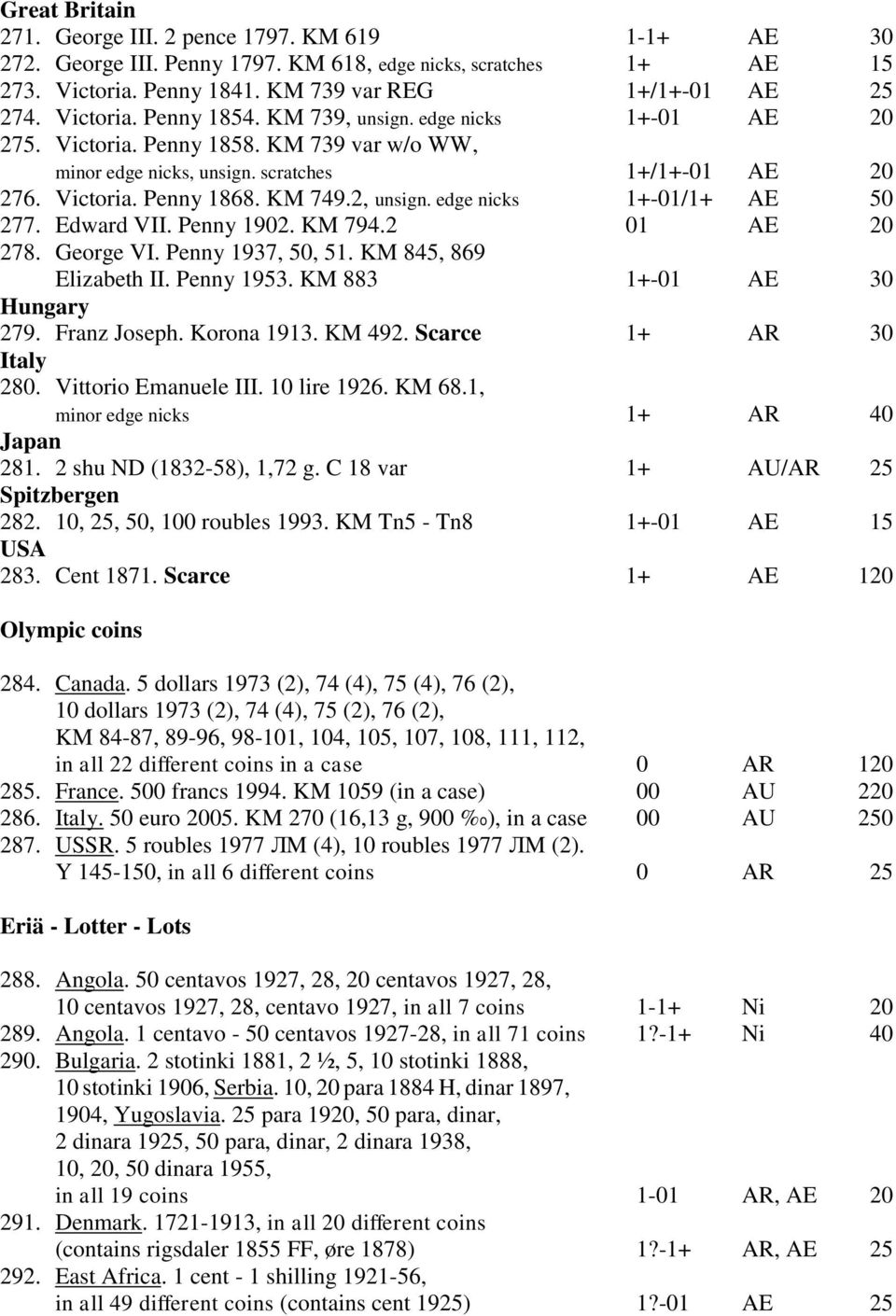 2, unsign. edge nicks 1+-01/1+ AE 50 277. Edward VII. Penny 1902. KM 794.2 01 AE 20 278. George VI. Penny 1937, 50, 51. KM 845, 869 Elizabeth II. Penny 1953. KM 883 1+-01 AE 30 Hungary 279.