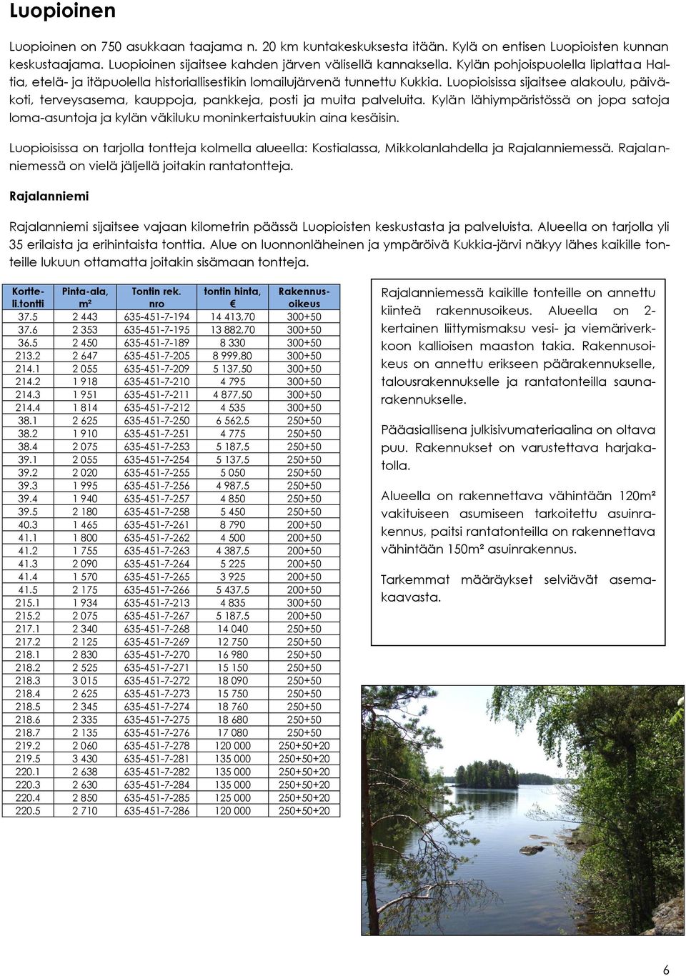 Luopioisissa sijaitsee alakoulu, päiväkoti, terveysasema, kauppoja, pankkeja, posti ja muita palveluita.