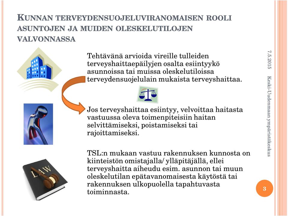 Jos terveyshaittaa esiintyy, velvoittaa haitasta vastuussa oleva toimenpiteisiin haitan selvittämiseksi, poistamiseksi tai rajoittamiseksi.