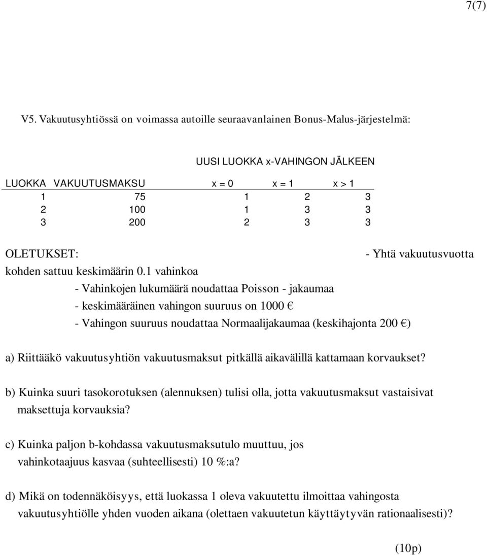 Yhtä vauutusvuotta ohden sattuu esimäärin 0.
