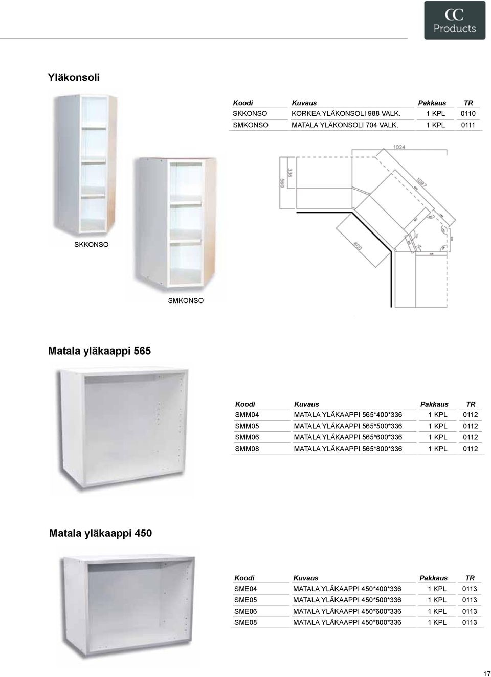 KPL 0112 SMM06 Matala yläkaappi 565*600*336 1 KPL 0112 SMM08 Matala yläkaappi 565*800*336 1 KPL 0112 Matala yläkaappi 450 SME04