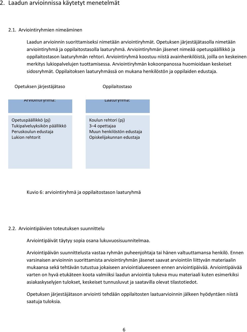 Arviointiryhmä koostuu niistä avainhenkilöistä, joilla on keskeinen merkitys lukiopalvelujen tuottamisessa. Arviointiryhmän kokoonpanossa huomioidaan keskeiset sidosryhmät.