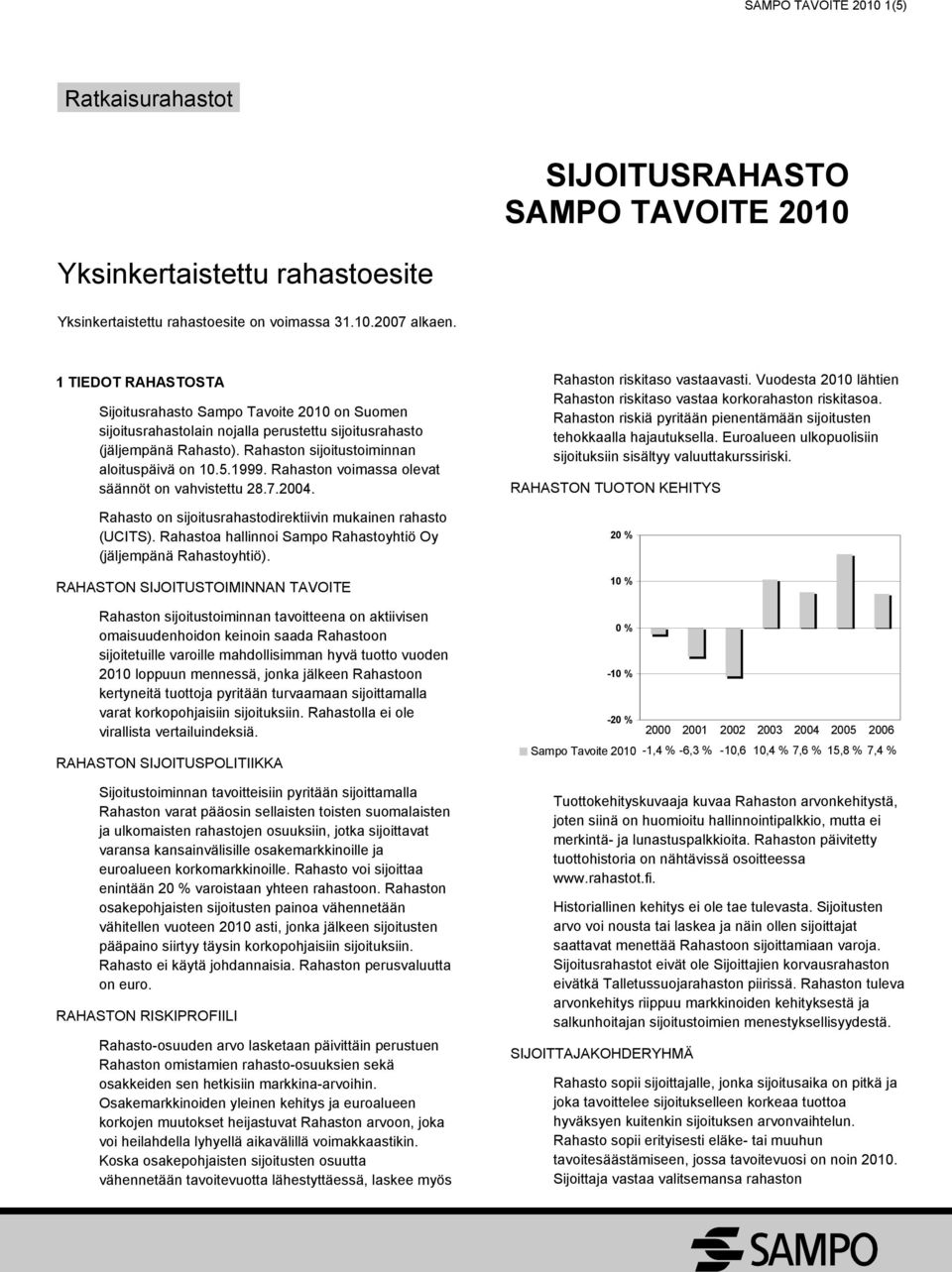 Rahaston voimassa olevat säännöt on vahvistettu 28.7.2004. Rahasto on sijoitusrahastodirektiivin mukainen rahasto (UCITS). Rahastoa hallinnoi Sampo Rahastoyhtiö Oy (jäljempänä Rahastoyhtiö).