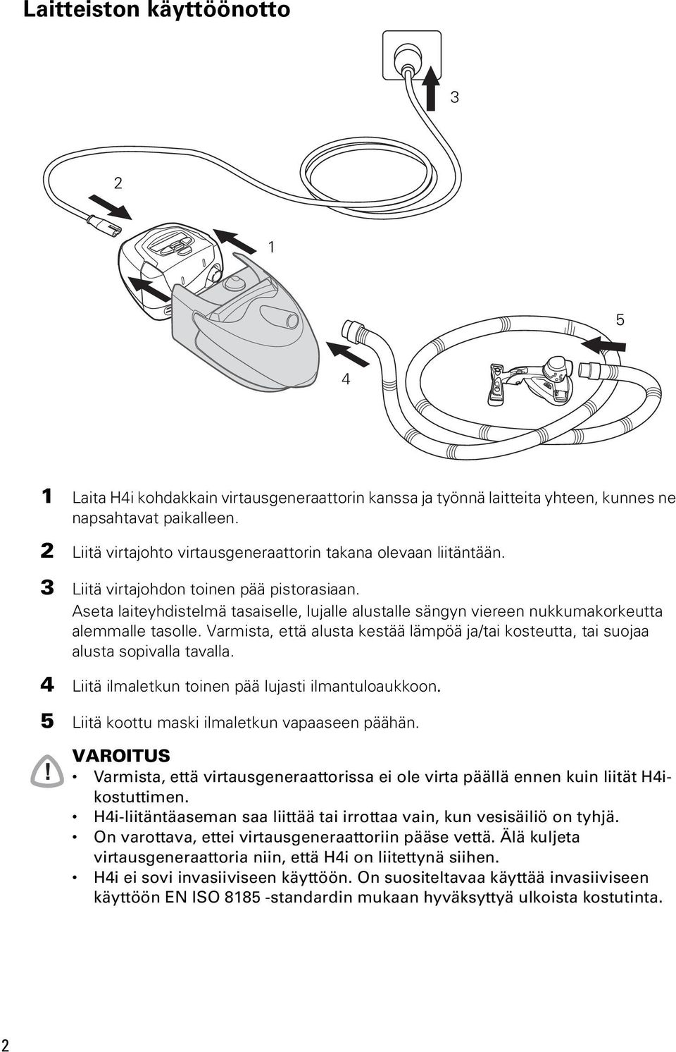 Aseta laiteyhdistelmä tasaiselle, lujalle alustalle sängyn viereen nukkumakorkeutta alemmalle tasolle. Varmista, että alusta kestää lämpöä ja/tai kosteutta, tai suojaa alusta sopivalla tavalla.