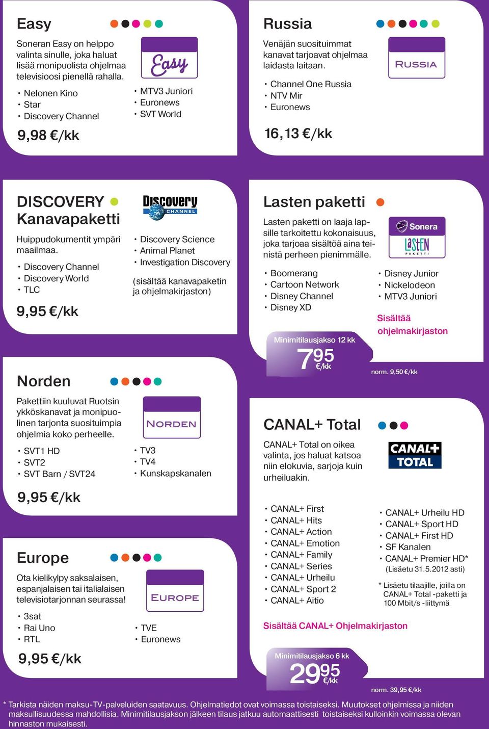 Discovery World TLC 9,95 Norden Discovery Science Animal Planet Investigation Discovery (sisältää kanavapaketin ja ohjelmakirjaston) Lasten paketti Lasten paketti on laaja lapsille tarkoitettu