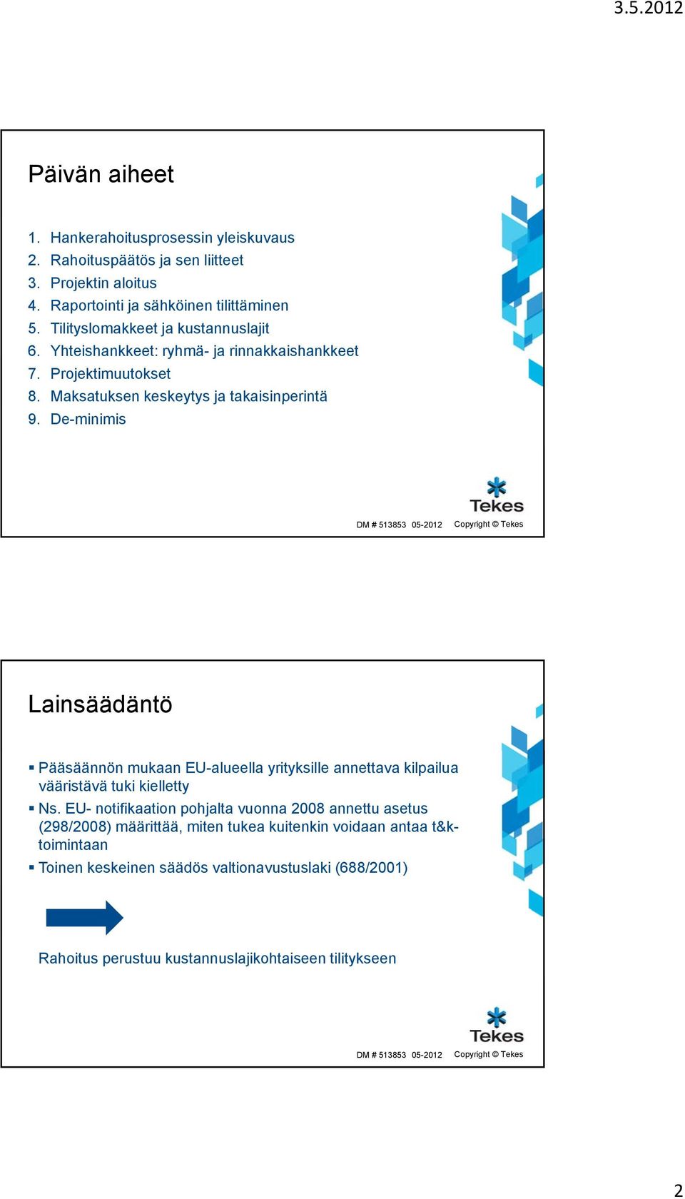 De-minimis Lainsäädäntö Pääsäännön mukaan EU-alueella yrityksille annettava kilpailua vääristävä tuki kielletty Ns.