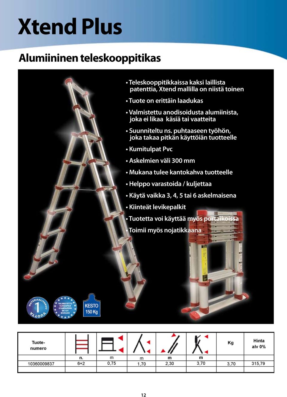 puhtaaseen työhön, joka takaa pitkän käyttöiän tuotteelle Kuitulpat Pvc Askelien väli 300 Mukana tulee kantokahva tuotteelle Helppo varastoida