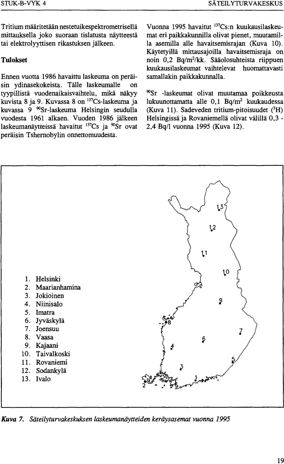 Kuvassa 8 on 137 Cs-laskeuma ja kuvassa 9 ^Sr-laskeuma Helsingin seudulla vuodesta 1961 alkaen.