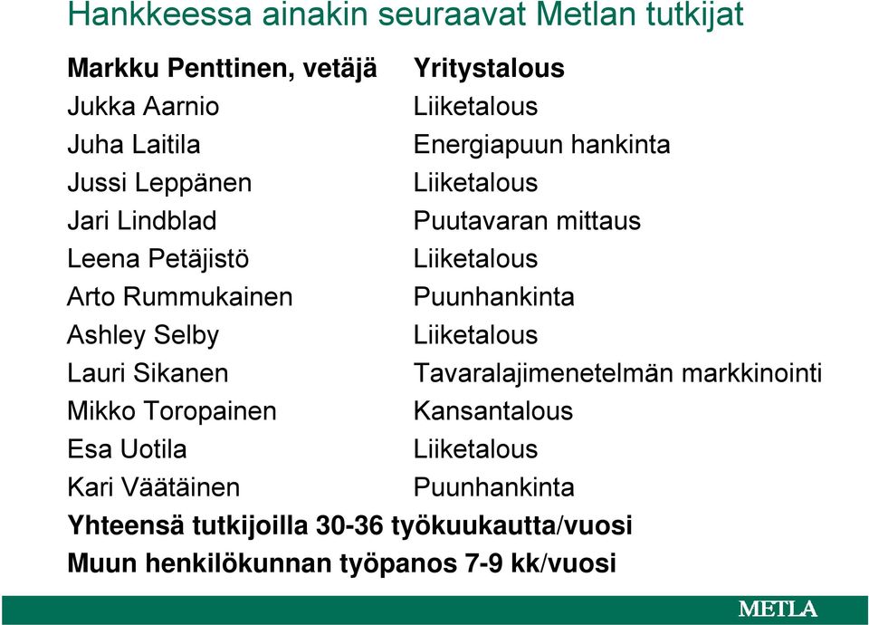 Rummukainen Puunhankinta Ashley Selby Liiketalous Lauri Sikanen Tavaralajimenetelmän markkinointi Mikko Toropainen