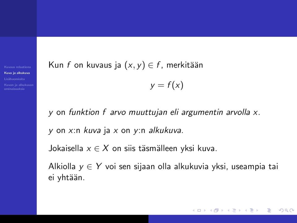 y on x:n kuva ja x on y:n alkukuva.