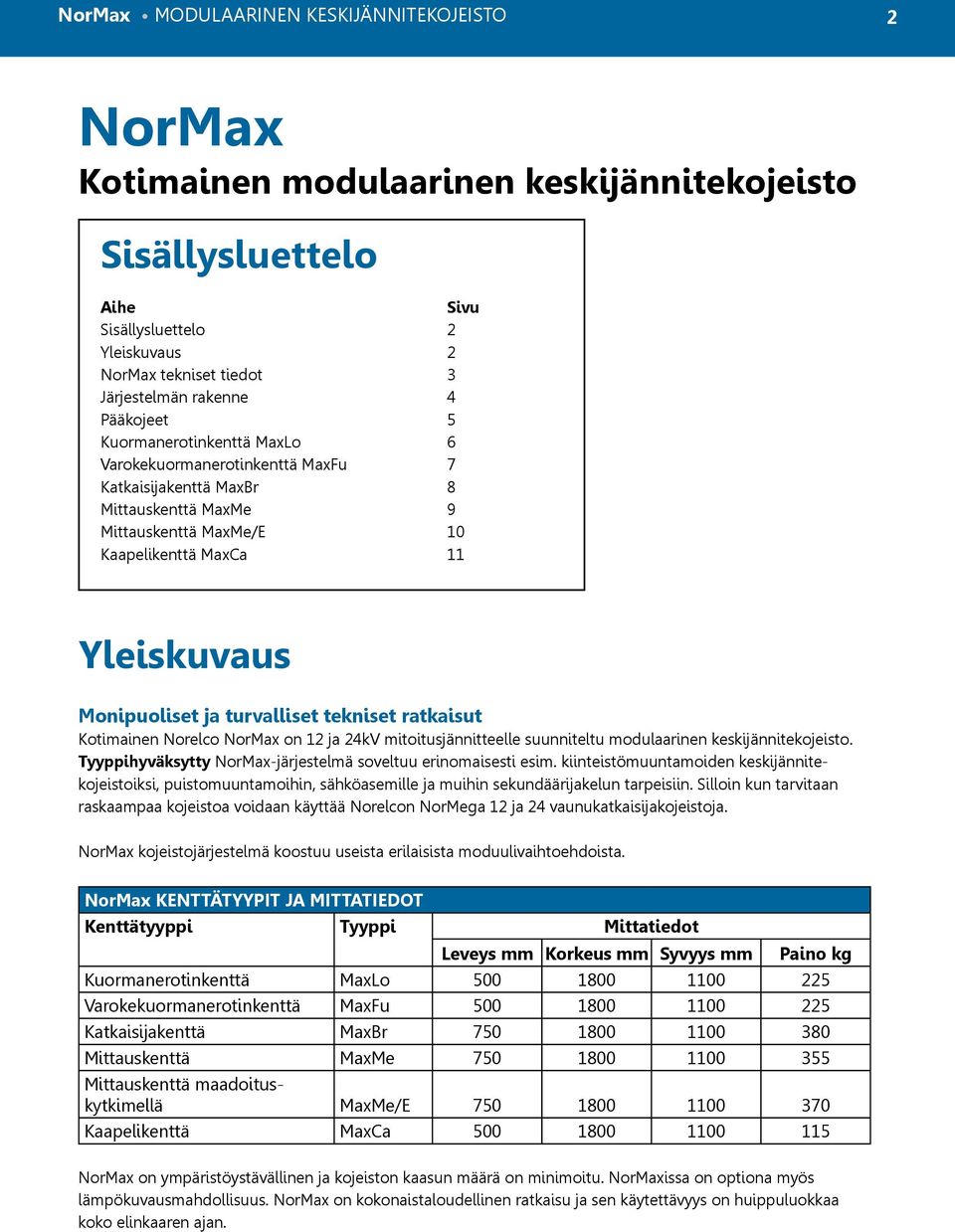 Monipuoliset ja turvalliset tekniset ratkaisut Kotimainen Norelco NorMax on 12 ja 24kV mitoitusjännitteelle suunniteltu modulaarinen keskijännitekojeisto.