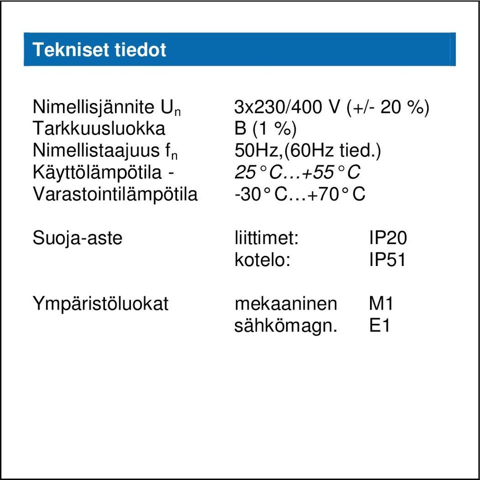 ) Käyttölämpötila - 25 C +55 C Varastointilämpötila -30 C +70 C