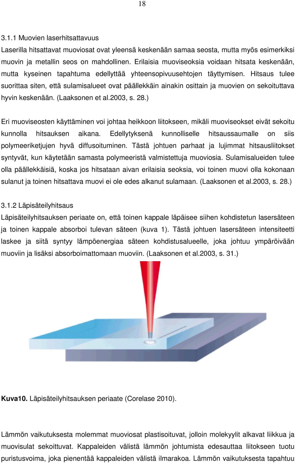 Hitsaus tulee suorittaa siten, että sulamisalueet ovat päällekkäin ainakin osittain ja muovien on sekoituttava hyvin keskenään. (Laaksonen et al.2003, s. 28.