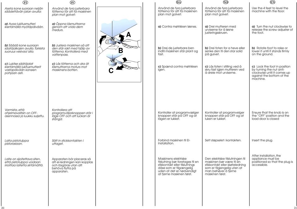 a) Öppna låsmuttrarna genom att vrida dem medurs. A a) Contra møtrikken løsnes. a) Drei mutteren med urviserne for å løsne justeringsskruen.