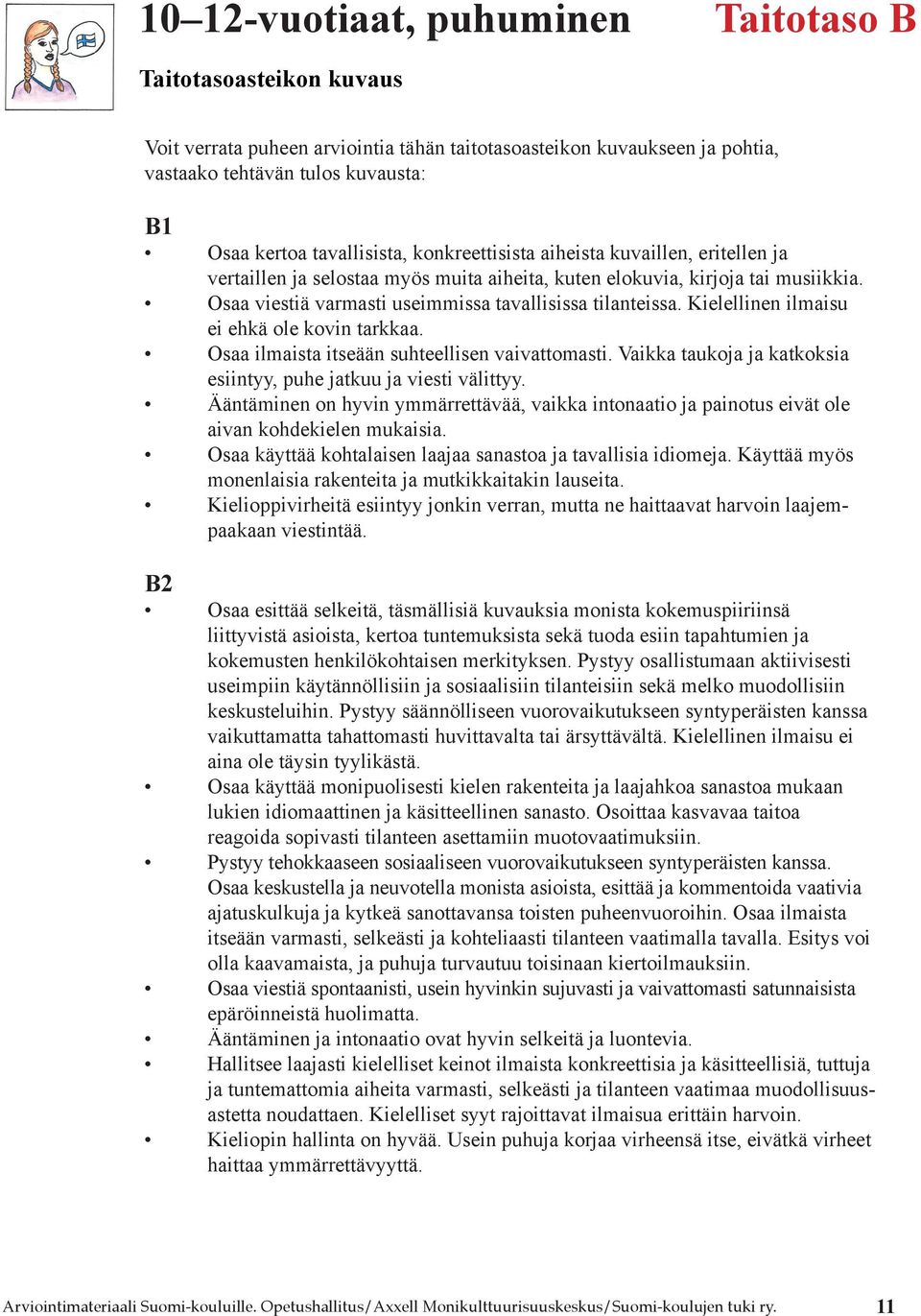 Kielellinen ilmaisu ei ehkä ole kovin tarkkaa. Osaa ilmaista itseään suhteellisen vaivattomasti. Vaikka taukoja ja katkoksia esiintyy, puhe jatkuu ja viesti välittyy.