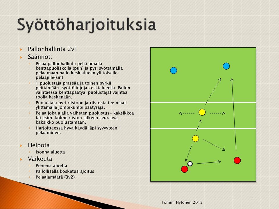 Pallon vaihtaessa kenttäpäätyä, puolustajat vaihtaa roolia keskenään. Puolustaja pyri riistoon ja riistosta tee maali ylittämällä jompikumpi päätyraja.