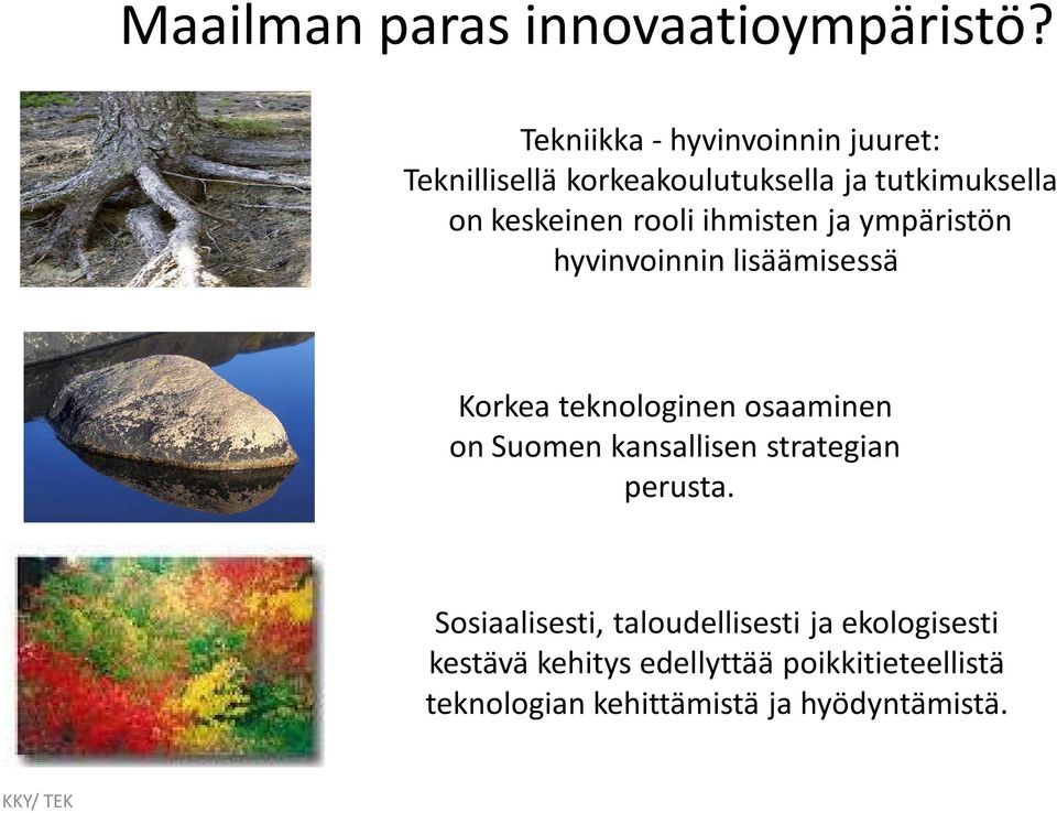 rooli ihmisten ja ympäristön hyvinvoinnin lisäämisessä Korkea teknologinen osaaminen on Suomen