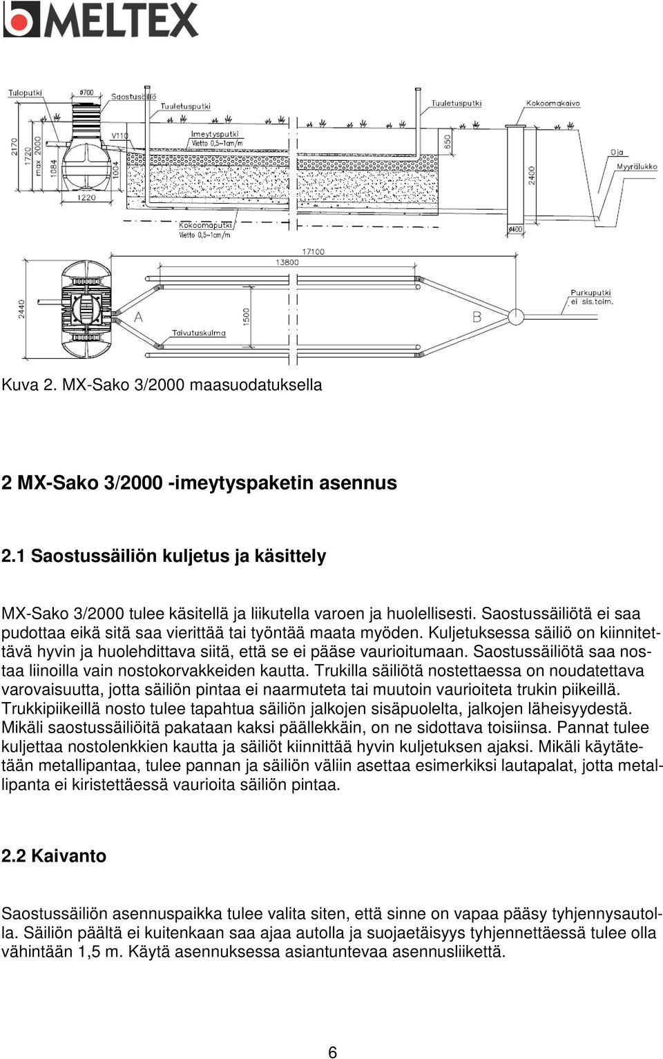 Saostussäiliötä saa nostaa liinoilla vain nostokorvakkeiden kautta.