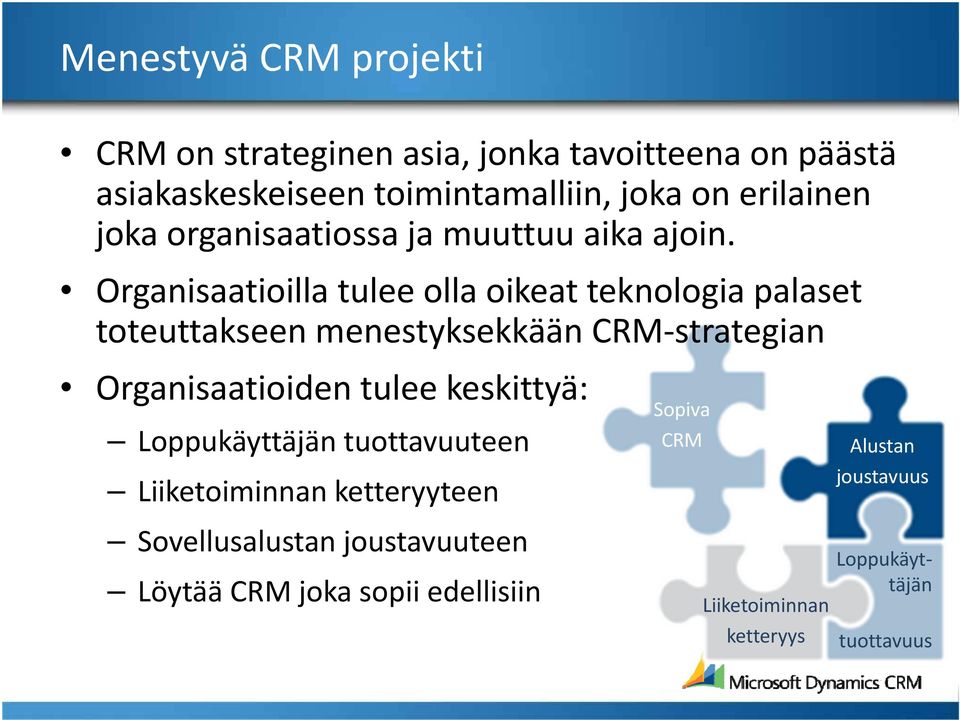 Organisaatioilla tulee olla oikeat teknologia palaset toteuttakseen menestyksekkään CRM strategian Organisaatioiden tulee