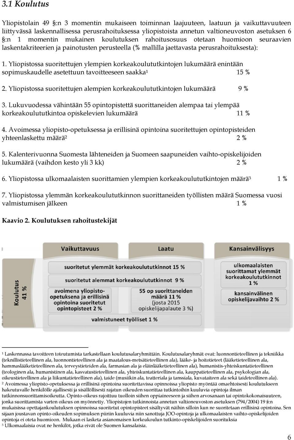 Yliopistossa suoritettujen ylempien korkeakoulututkintojen lukumäärä enintään sopimuskaudelle asetettuun tavoitteeseen saakka 1 15 % 2.