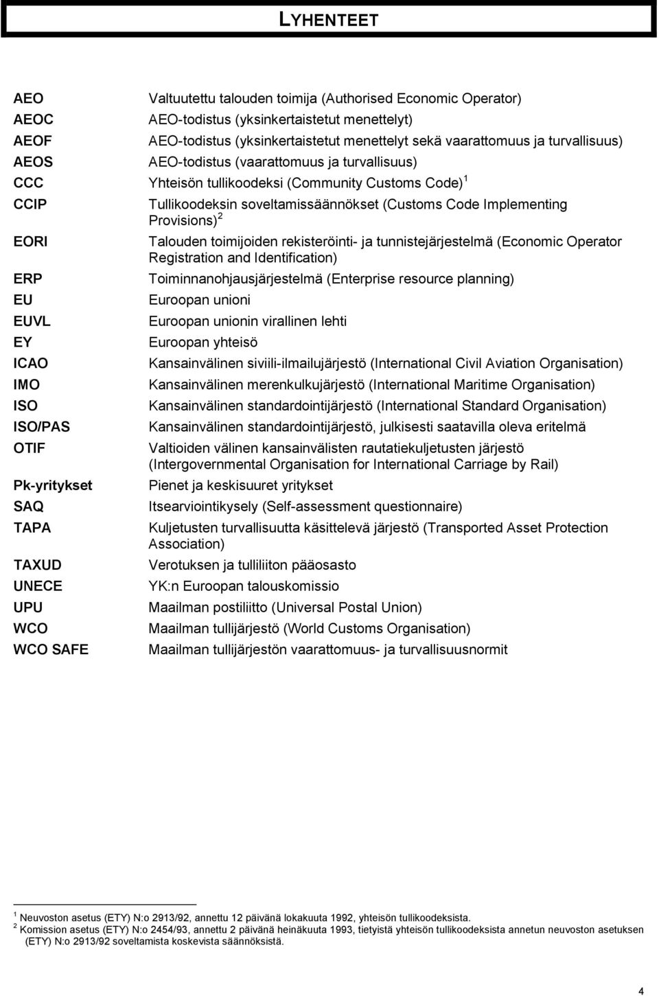 UPU WCO WCO SAFE Tullikoodeksin soveltamissäännökset (Customs Code Implementing Provisions) 2 Talouden toimijoiden rekisteröinti- ja tunnistejärjestelmä (Economic Operator Registration and