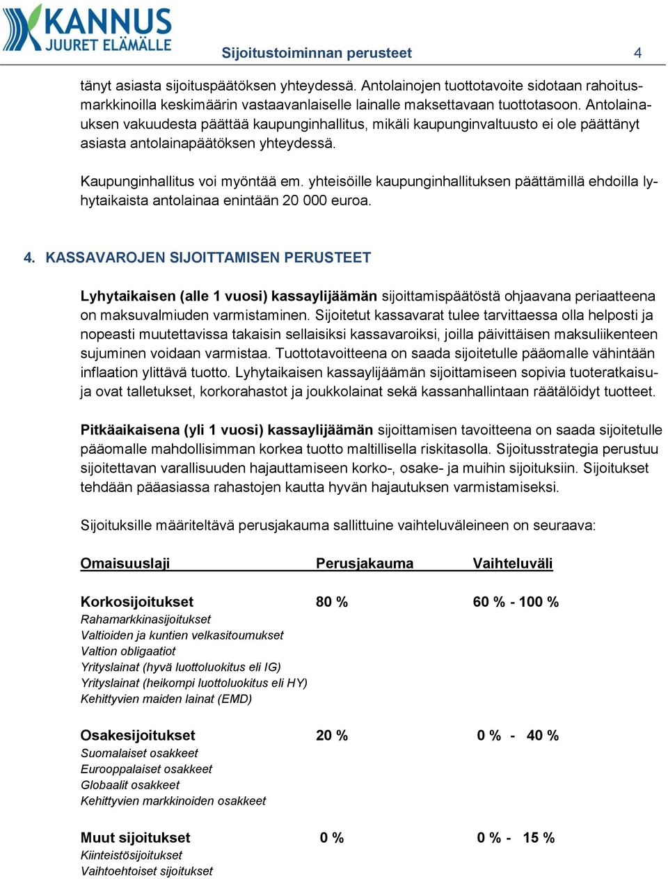 yhteisöille kaupunginhallituksen päättämillä ehdoilla lyhytaikaista antolainaa enintään 20 000 euroa. 4.