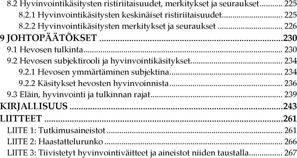 .. 234 9.2.2 Käsitykset hevosten hyvinvoinnista... 236 9.3 Eläin, hyvinvointi ja tulkinnan rajat... 239 KIRJALLISUUS... 243 LIITTEET.