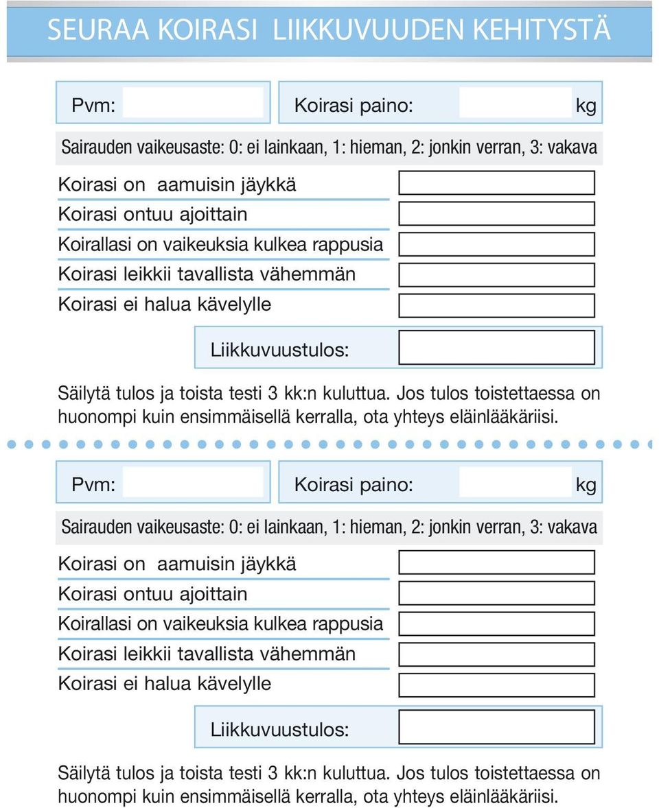 Jos tulos toistettaessa on huonompi kuin ensimmäisellä kerralla, ota yhteys eläinlääkäriisi.