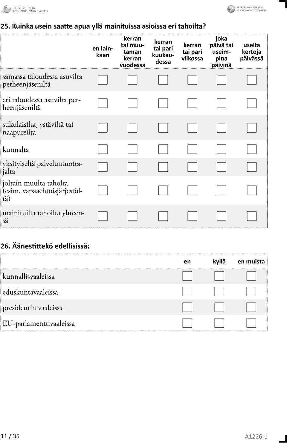 päivässä samassa taloudessa asuvilta perheenjäseniltä eri taloudessa asuvilta perheenjäseniltä sukulaisilta, ystäviltä tai naapureilta kunnalta