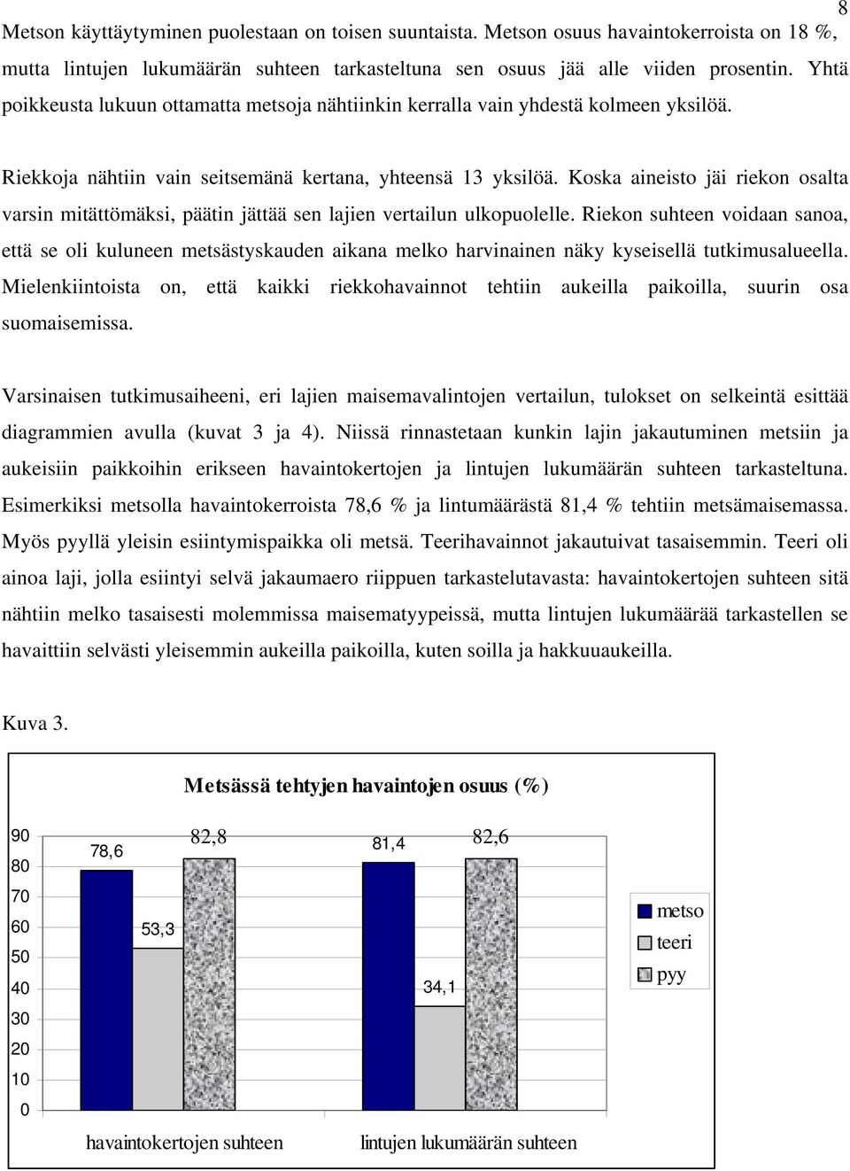 Koska aineisto jäi riekon osalta varsin mitättömäksi, päätin jättää sen lajien vertailun ulkopuolelle.