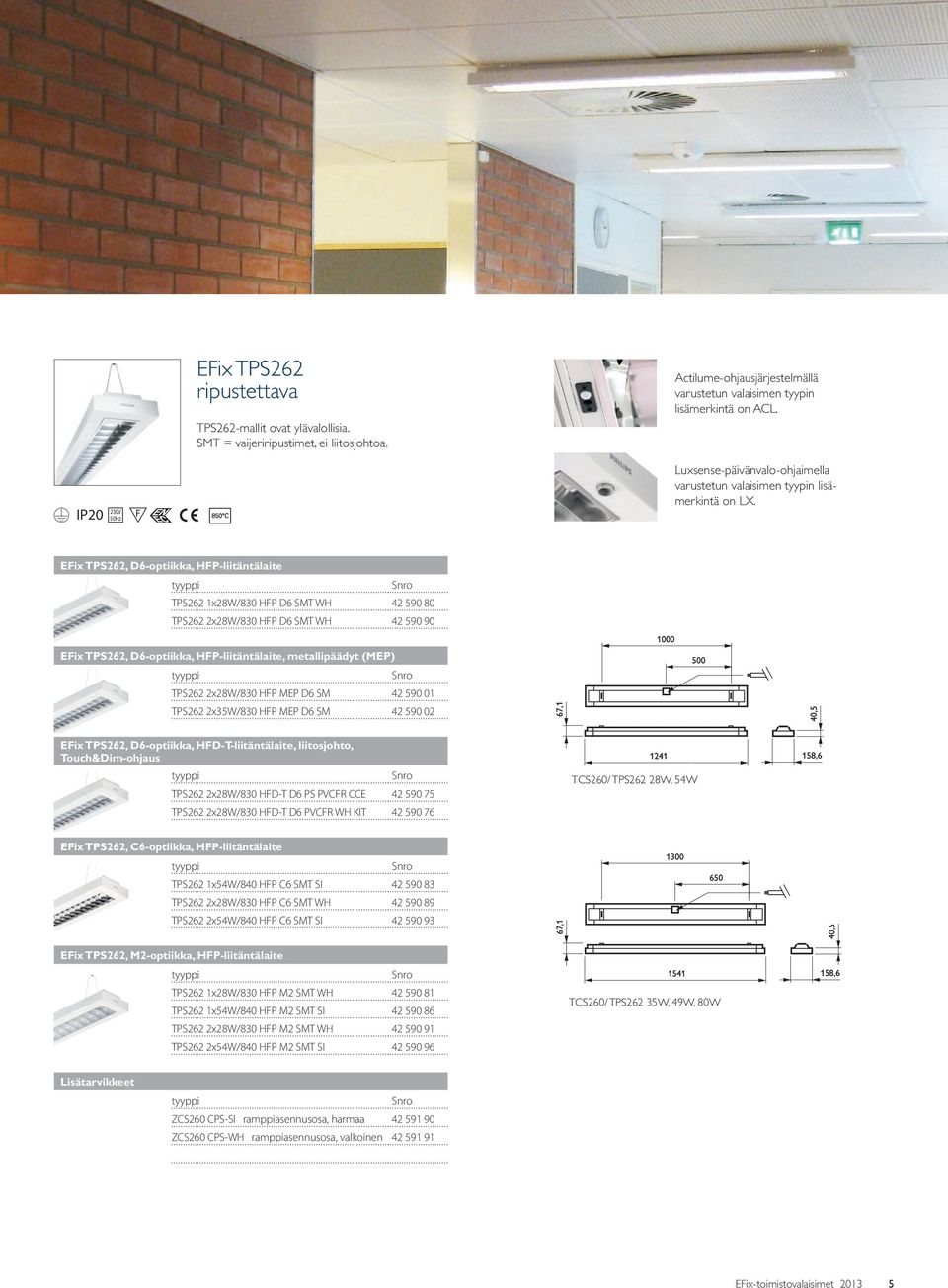 EFix TPS262, D6-optiikka, HFP-liitäntälaite TPS262 1x28W/830 HFP D6 SMT WH 42 590 80 TPS262 2x28W/830 HFP D6 SMT WH 42 590 90 EFix TPS262, D6-optiikka, HFP-liitäntälaite, metallipäädyt (MEP) TPS262