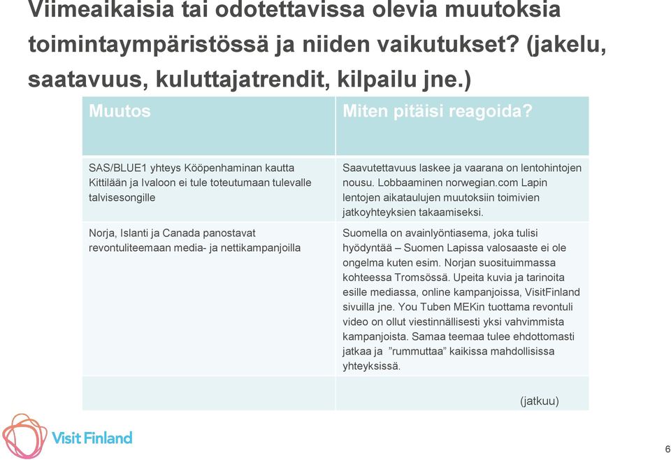 Saavutettavuus laskee ja vaarana on lentohintojen nousu. Lobbaaminen norwegian.com Lapin lentojen aikataulujen muutoksiin toimivien jatkoyhteyksien takaamiseksi.