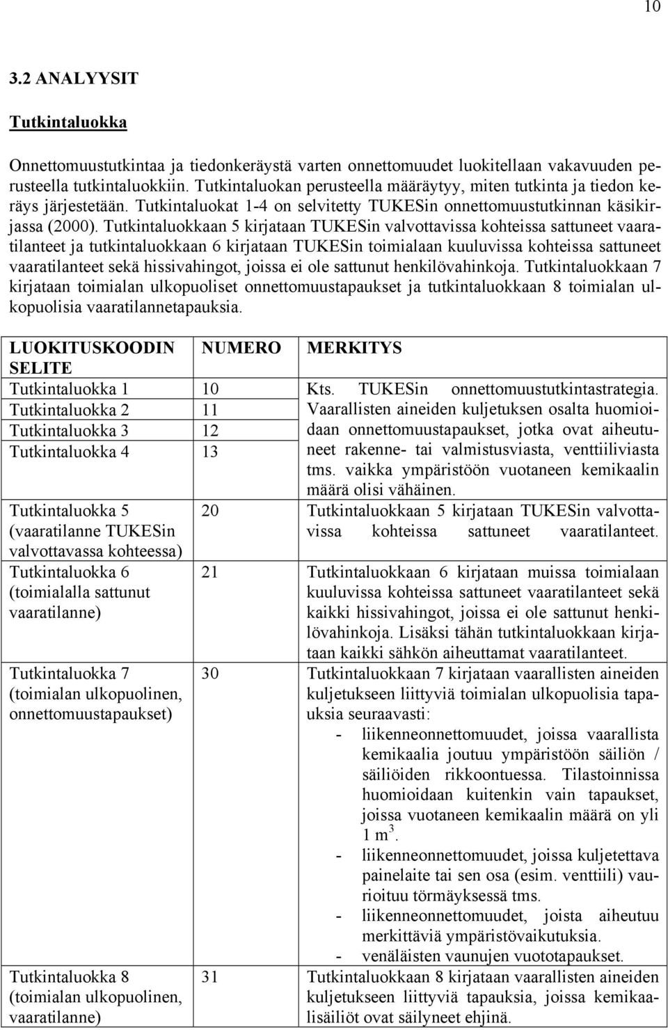 Tutkintaluokkaan 5 kirjataan TUKESin valvottavissa kohteissa sattuneet vaaratilanteet ja tutkintaluokkaan 6 kirjataan TUKESin toimialaan kuuluvissa kohteissa sattuneet vaaratilanteet sekä