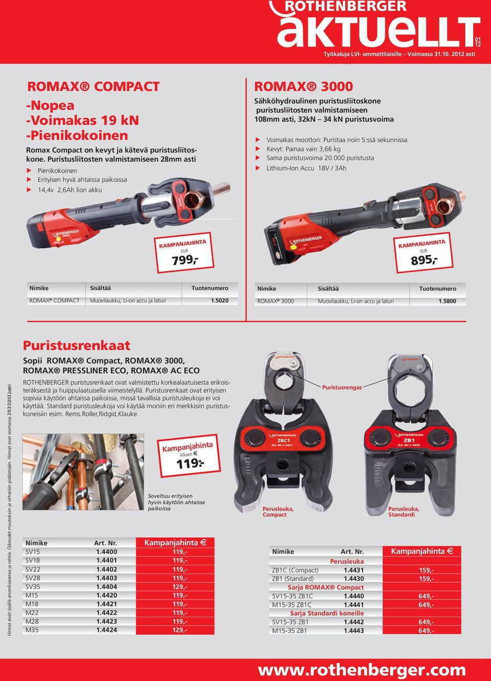 asti, 32kN 34 kn puristusvoima Voimakas moottori: Puristaa noin 5:ssä sekunnissa Kevyt: Painaa vain 3,66 kg Sama puristusvoima 20.