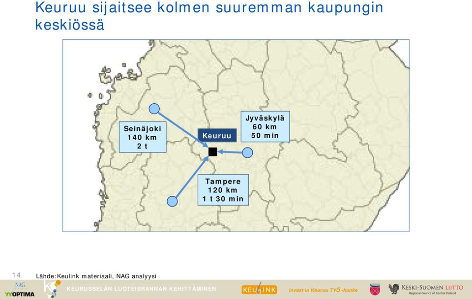 Keuruu Jyväskylä 60 km 50 min Tampere 120