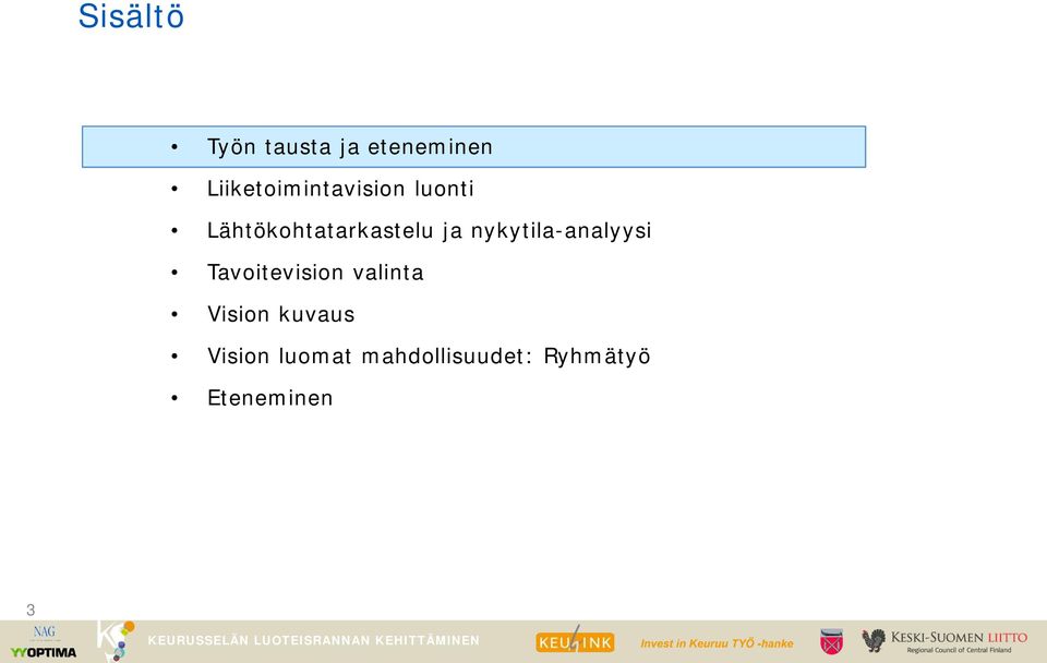 ja nykytila-analyysi Tavoitevision valinta