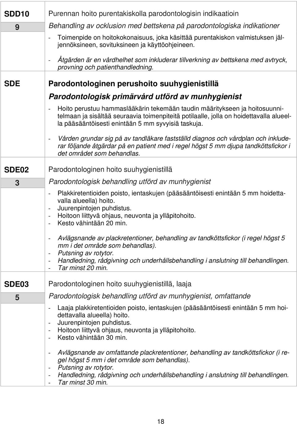 SDE Parodontologinen perushoito suuhygienistillä Parodontologisk primärvård utförd av munhygienist - Hoito perustuu hammaslääkärin tekemään taudin määritykseen ja hoitosuunnitelmaan ja sisältää